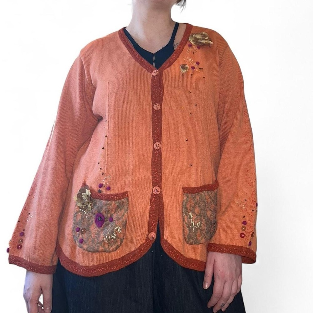 Storybook Knits Orange Embroidered Beaded Cardigan